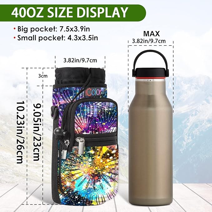 icolor Water Bottle Carrier Bag with Strap 25/32/40 oz Crossbody Bottle Holder with Phone Pocket Sling Sleeve Insulated Neoprene Water Bottle Pouch for Walking Travelling