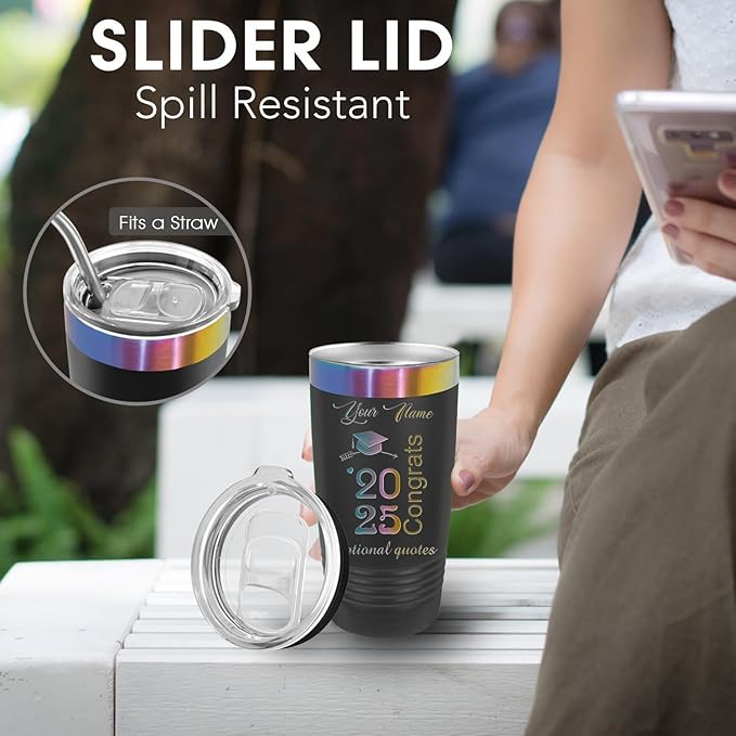 iProductsUS Personalized Tumblers with Lid and Straw, 20oz ION-Plated Stainless Steel Engraved Custom Cup with Name Text, Customized Mothers Day Gifts for Mom, Her, Christmas Birthday (Prism Colors)