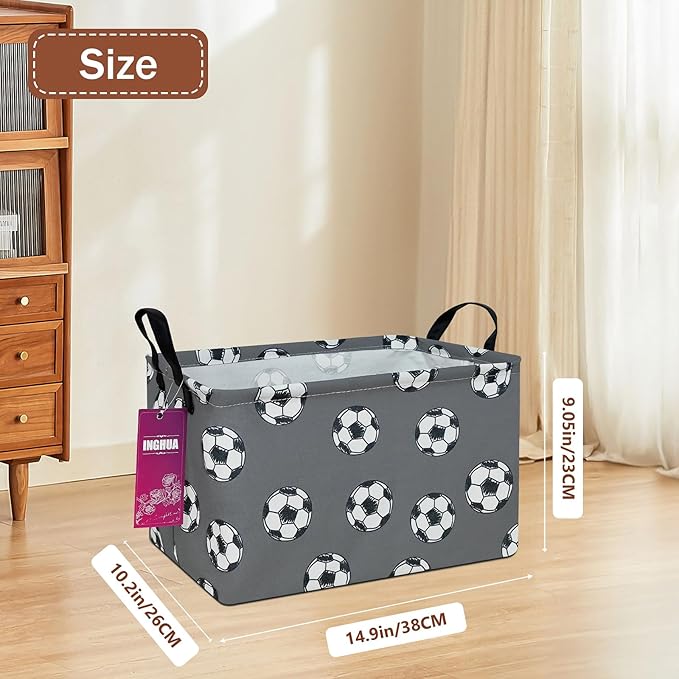 Rectangular Storage Basket Fabric Organizer Bin for Toys,Books,Clothes,Gifts,Pets-Perfect for Home,Office,Nursery,Dorm,Shelf(Rec-grey football )
