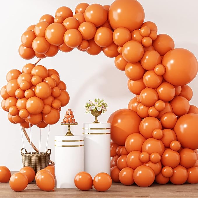 RUBFAC 129pcs Orange Balloons Different Sizes 18/12/10/5 Inches, Burnt Orange Fall Balloon Arch Kit Garland for Halloween Thanksgiving Party Baby Shower Birthday Decoration