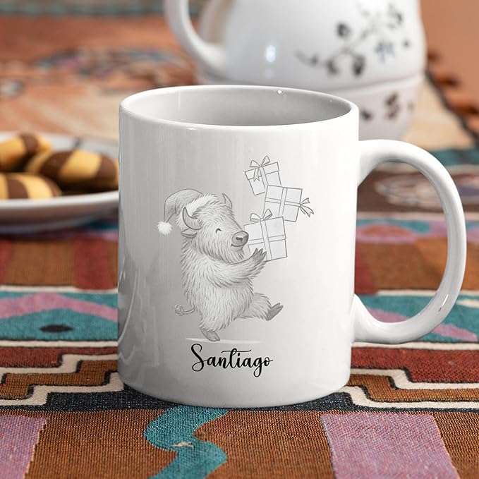 Unique Bison White Coffee Cup Gift For Thanksgiving Anniversary, Personalized Bison Lover Accent Ceramic Mug Gift For Men Women Friends Coworkers, Customized Choose Name Animal Coffee Mug 11 Oz 15 Oz