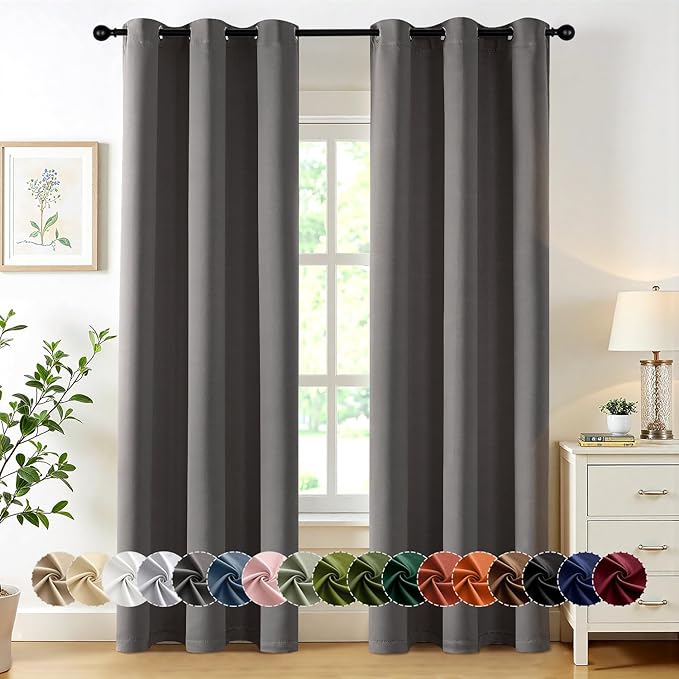 MIULEE Grey Blackout Curtains for Bedroom Living Room 84 Inches Long 2 Panels, Thermal Insulated Room Darkening Drapes Solid Grommet Top Noise Reduction Light Blocking Window Treatments 40x84 Inch