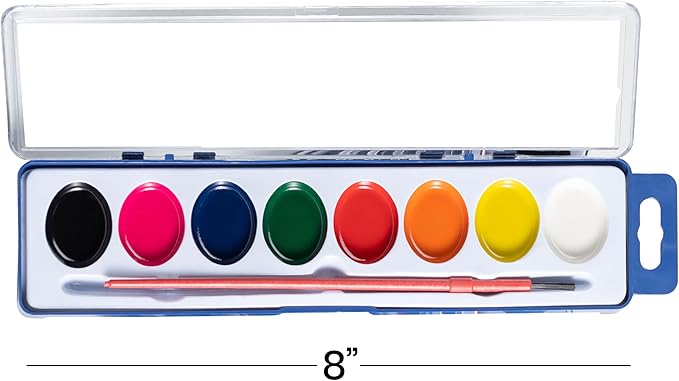 Bedwina Watercolor Paint Set- Bulk of 60 Sets - 8 Water Color Washable Paints, Palette Tray and Painting Brush, for Art Schools and Paint Party Supplies