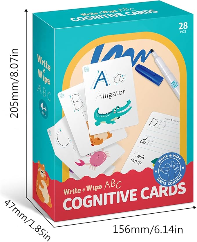 28 Pcs Letters Words Number Math Counting Recognition Cards for Kindergarten Preschool Toddlers Educational Toys RZKP-01 (Letters)