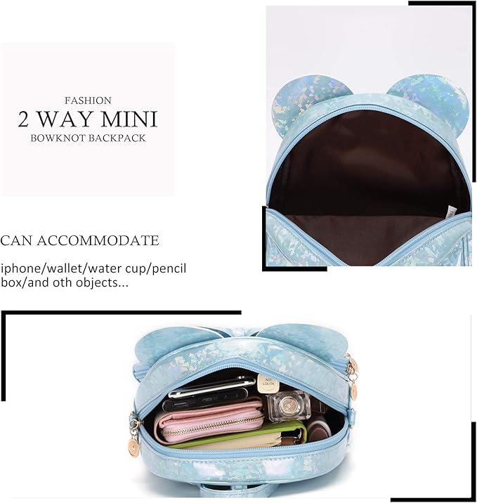 KL928 Girls Bowknot Polka Dot Cute Mini Backpack Small Daypacks Convertible Shoulder Bag Purse for Women