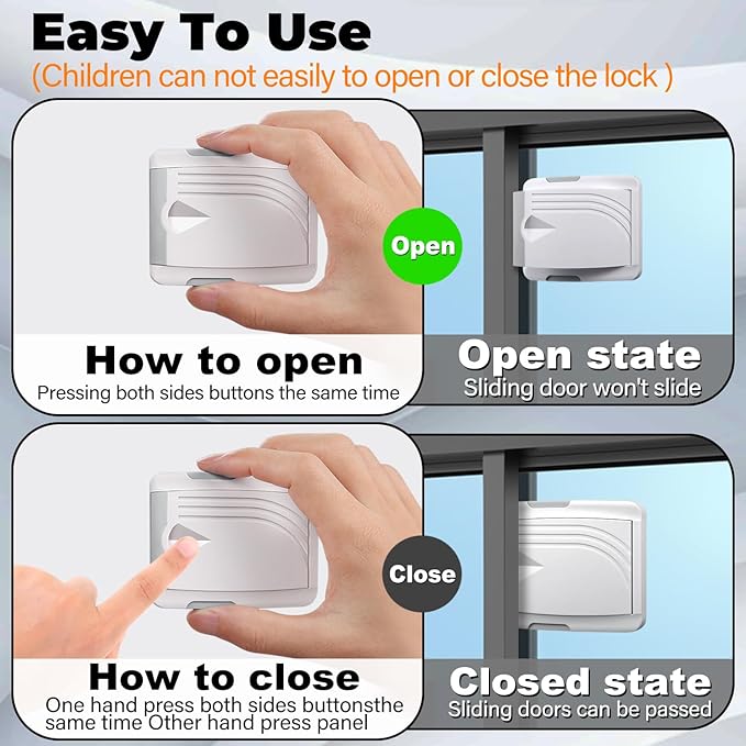 Sliding Door Lock 4 Pack, Child Safety Lock For Sliding Glass Doors, Easy To Install, Keeps Your Baby Out Of Danger, For Sliding Glass Doors, Sliding Windows, Sliding Closets, Etc (Grey)