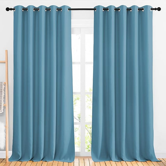 NICETOWN Room Darkening Curtains for Room Divider, Grommet Thermal Curtains Light & Sound Reducing Window Treatments for Sliding Glass Door, W66 x L118, Teal Blue, 2 Panels