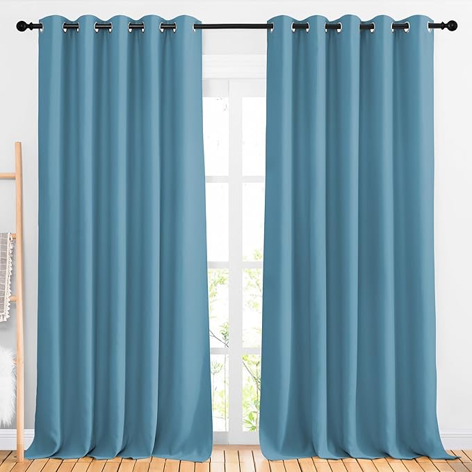 NICETOWN Blackout Curtains Panels for Window - Window Treatment Thermal Insulated Solid Grommet Blackout Drapes for Bedroom (Teal Blue, Double Panels, 66 by 90 Inch)