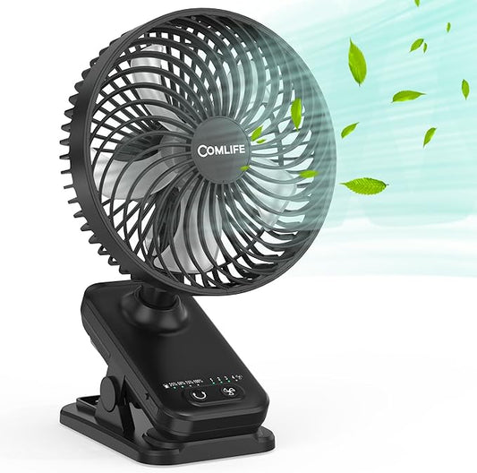 7-Inch Clip On Fan,10000mAh Rechargeable Battery Operated Desk Fan,Auto Oscillation Stroller Fan,Max 40Hrs Cooling,4 Speeds Table Fan with Sturdy Clamp for Golf Cart Office Treadmill Travel Outdoor