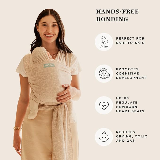 Moby Baby Wrap Carrier Classic for Newborns to Toddlers (8-33lbs), Infant Sling Carrier, Lightweight & Hands Free Design, Adjustable for All Body Types (Costal Blooms)