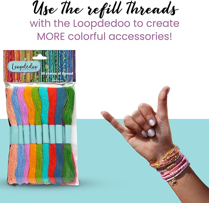 Loopdedoo 18 Refill Skeins for Loopdedoo Bracelet Craft Kit - Suitable for Ages 8 & Up - 100% Cotton Embroidery & Cross Stitch Threads - Threads for Bracelet Making Kit