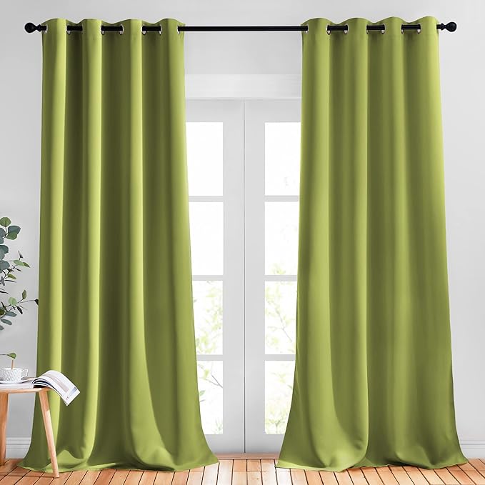 NICETOWN Bedroom Curtains Blackout Draperies - Noise Reducing Thermal Insulated Window Decorative Blackout Draperies/Drapes for Kid's Room (1 Pair, 52 x 95 inches in Fresh Green)