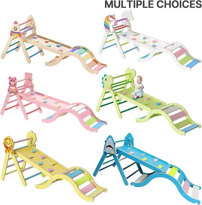 Pikler Triangle Set, Climbing Toys for Toddlers 1-3 Inside with Cushion,9 in 1 Toddler Climbing Toys Indoor, Montessori Foldable Wooden Pikler Triangle Set for Kids 1-3，Gift for Boys and Girls