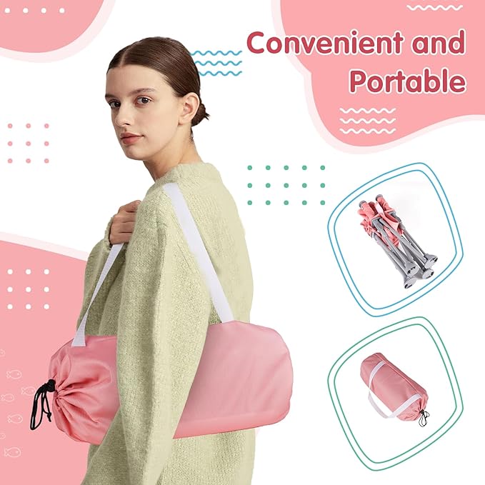 Portable Baby Booster Seat with Tray, Toddler Booster seat for Dining, Camping, Travel, Baby Beach Chair 6 Months to 3 Years Old Indoor Outdoor Use Pink