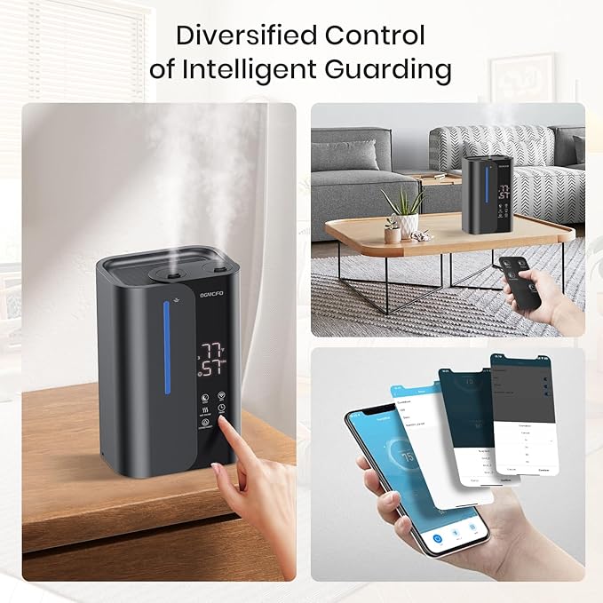 5L Smart Air Humidifiers for Bedroom with Essential Oils, Top Fill 50H Runtime Cool Mist Large Humidifiers for Home Bedroom Nursery, 28 dB Quiet Humidifier for Baby & Plants