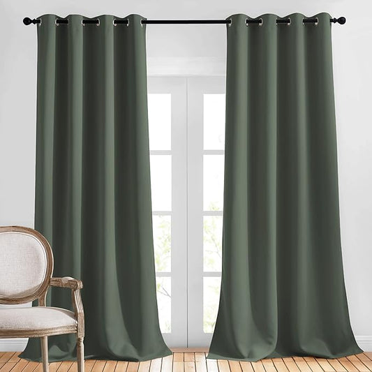 NICETOWN Blackout 102 inch Curtains for Living Room, Grommet Thermal Insulated Room Darkening Curtains for Bedroom/Living Room, 2 Panels, W52 x L102, Dark Mallard