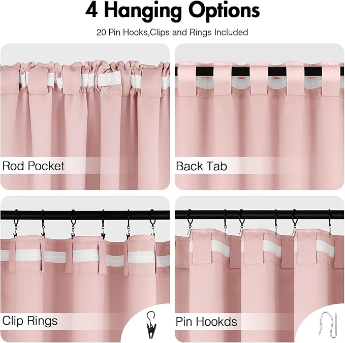 ANRODUO Light Pink Blackout Curtains for Girls Bedroom Living Room, Back Tab Rod Pocket Pinch Pleated Thermal Insulated Room Darkening Curtains 63 Inches Long 2 Panels, 42 x 63 Inch