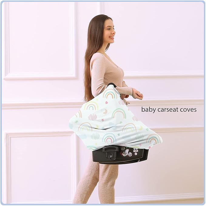 Car Seat Covers for Babies - Multi- use Nursing Carseat Canopy, Breastfeeding Covers, Baby Shower Gifts for Boys and Girls (Rainbow)