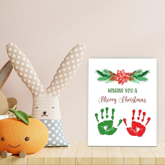 SHLINCO Handprint Keepsake DIY Kit, Baby's First Christmas Keepsake, Winter Decoration, Family Footprint Art for Kids, 7.8x9.8 Inch Canvas, Suitable For Desktop Wall Ornaments