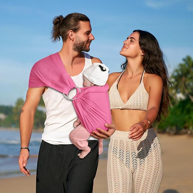 CUBY Water Baby Sling Carrier Lightweight Breathable Mesh Baby Wraps Carrier Adjustable Ring Sling Quick-Drying Baby Carriers Sling for Newborn Toddler Summer Swimming Pool Beach (Pink)