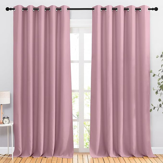 NICETOWN Crystal Pink Blackout Living Room Curtains 110 inches Long, Grommet Thermal Window Treatments Room Divider Blinds Sound Reducing for Living Room, W66 x L110, 2 Pieces