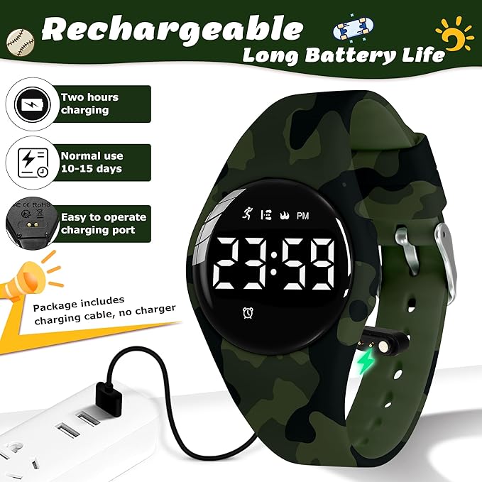 Kids Watches for Girls Boys Digital Sport Watch with Step Counter Pedometer Vibration Alarm Clock, No App Waterproof Fitness Tracker Kids Watch Boys Girls Teens Students Ages 5-16