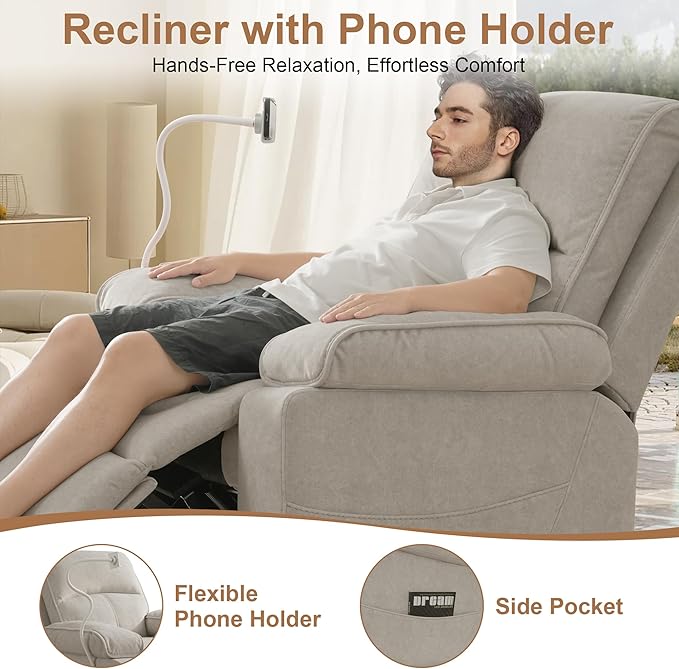 Rocking Chair Nursery Swivel Rocker Recliner with Phone Holder,Nursing Chair for Breastfeeding with Foot Rest,Beige