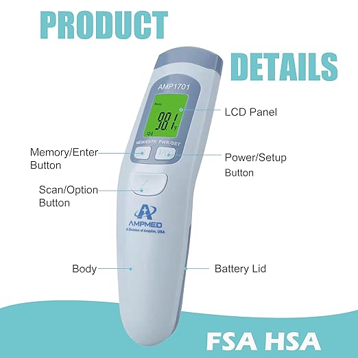 Amplim Medical Grade Forehead Thermometer for Adults, Kids, Baby, Non-Contact Digital Infrared Thermometer, Instant Read, Accurate & Fast Fever Detection, for Home, Clinic, Office Use