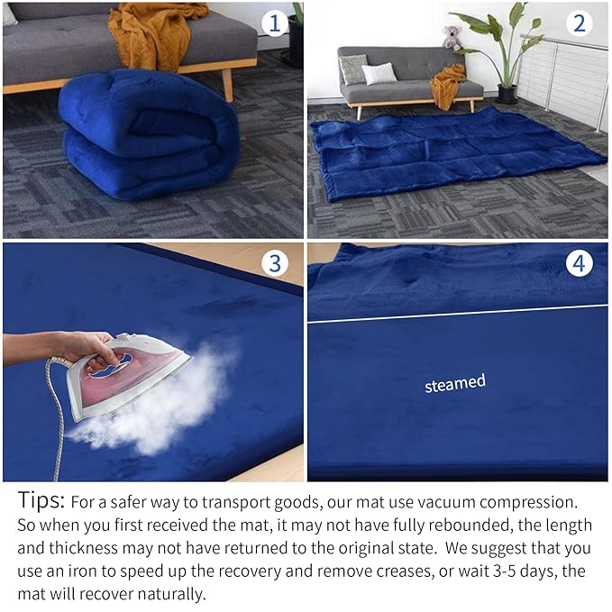 Baby Play Mat for Floor,1.3" Thick Memory foam Tummy Time Mat,Soft Coral Velvet Nursery Rug,Extra Large Non Slip for Toddlers,Infants,kids