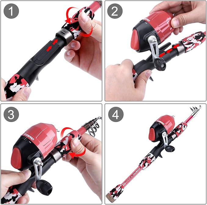 ODDSPRO Kids Fishing Pole Pink, Portable Telescopic Fishing Rod and Reel Combo Kit - with Spincast Fishing Reel Tackle Box for Girls, Youth