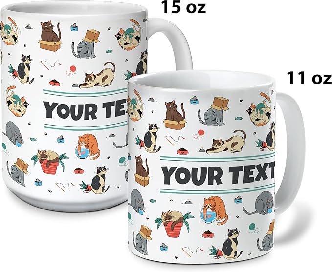 Personalized Mug for Kids - Cats - Custom Name/Text, Ceramic Hot Chocolate/Cocoa/Coffee Cup for Boys/Girls, Birthday/Christmas/Holiday Gift - 15 oz, White Handle