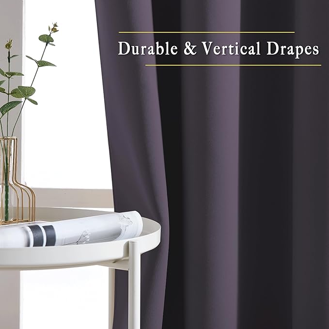 NICETOWN Blackout Curtain Panels 45 inches - Triple Weave Microfiber Home Thermal Insulated Solid Ring Top Blackout Curtains/Drapes for Bedroom(Set of 2, 52 x 45 Inch, Greyish Purple)