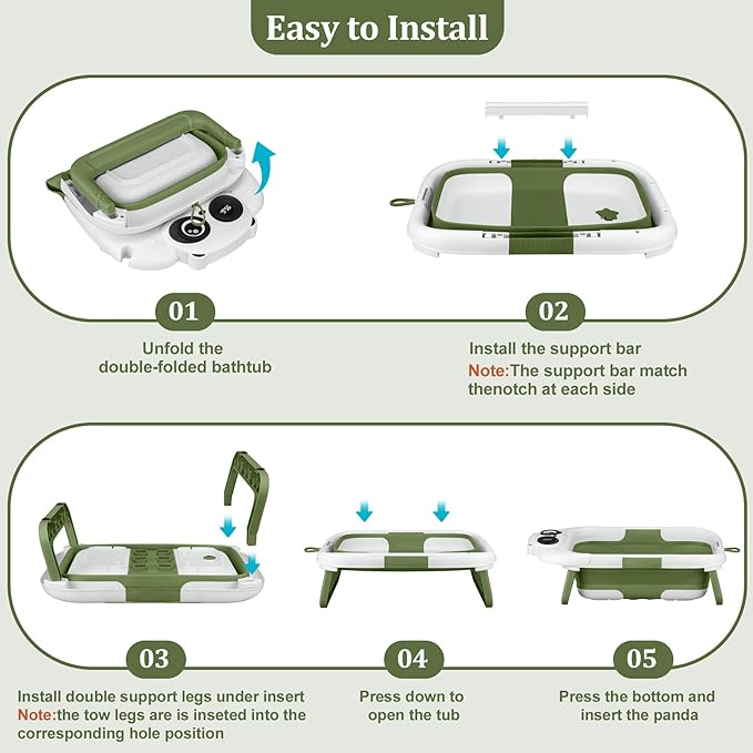 Foldable Baby Bathtub, Lightweight Bathtub for Infants to Toddlers with Soft Cushion & Thermometer, Portable Baby Tub Newborn to Toddler 0-36 Months(Green)