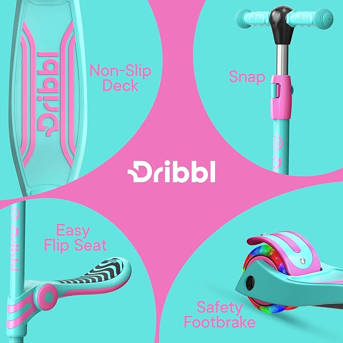 Candy 3 Wheel Scooter with Seat for Kids – Light-Up LED Wheels, Adjustable Handlebar and Seat, Smooth PU Wheels, Wide Anti-Slip Deck, Rear Foot Brake – Toddler Outdoor Toys for Ages 2+