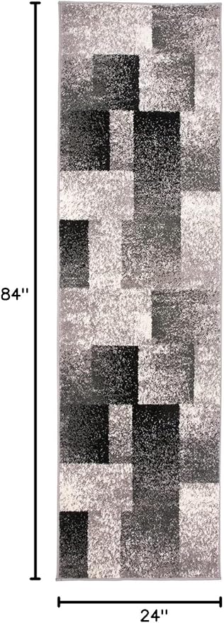 Rugshop Modern Distressed Boxes Runner Rug 2' x 7' Gray