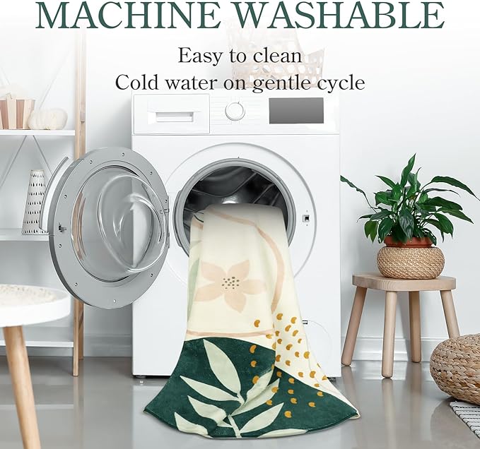 Lahome Green Botanical Print Washable Rugs - 5x7 Area Rugs for Living Room Boho Throw Large Bedroom Kitchen Rug Non-Slip Low-Plie Entryway Rug Floor Mat Carpet for Dining Laundry Room Office Rug