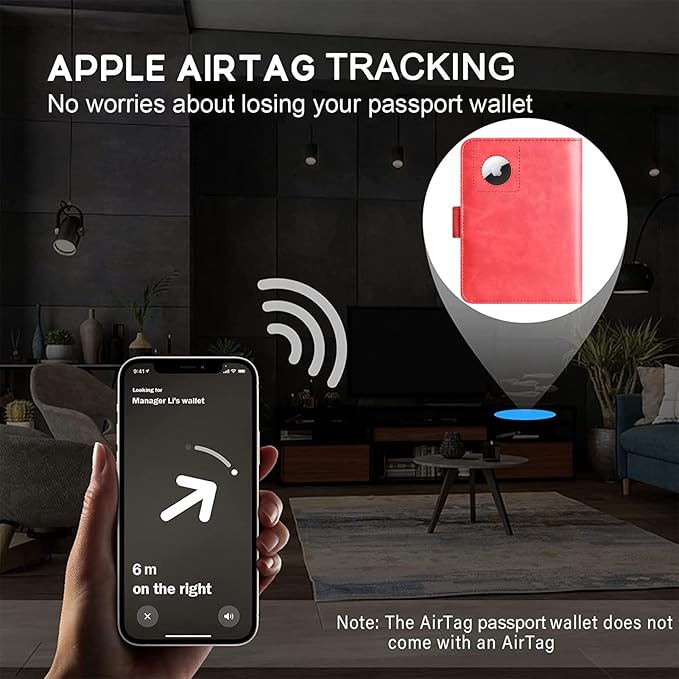 Airtag Passport Holder Cover Wallet Travel Essentials Leather Rfid Blocking Case Vacation Luggage Must Haves Travel Accessories for Men Women (117#Red)