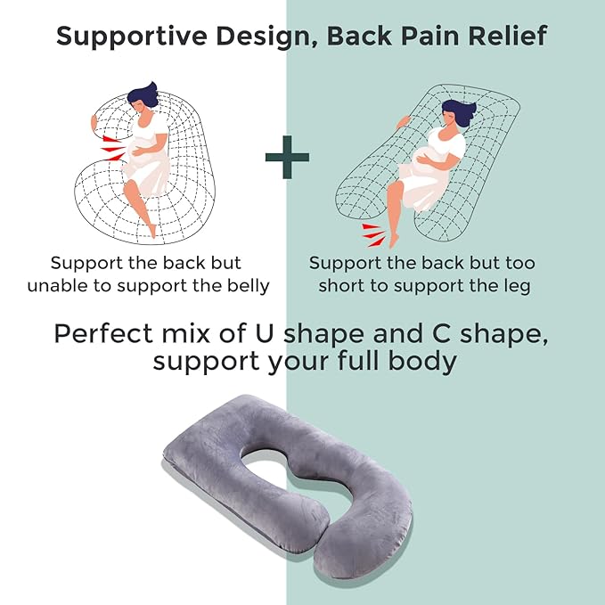 Momcozy Pregnancy Pillows for Sleeping, U Shaped Full Body Maternity Pillow with Removable Cover - Support for Back, Legs, Belly, HIPS for Pregnant Women, 57 Inch Pregnancy Pillow for Women, Grey