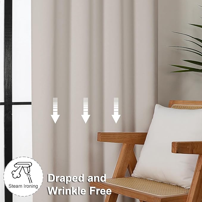 Simplebrand Ava Natural Blackout Curtains for Bedroom 90 Inches Long 2 Panels Set, Solid Privacy Energy Saving Living Room Window Treatment Curtains Blackout Drapes, W50 x L90 Inch, Natural