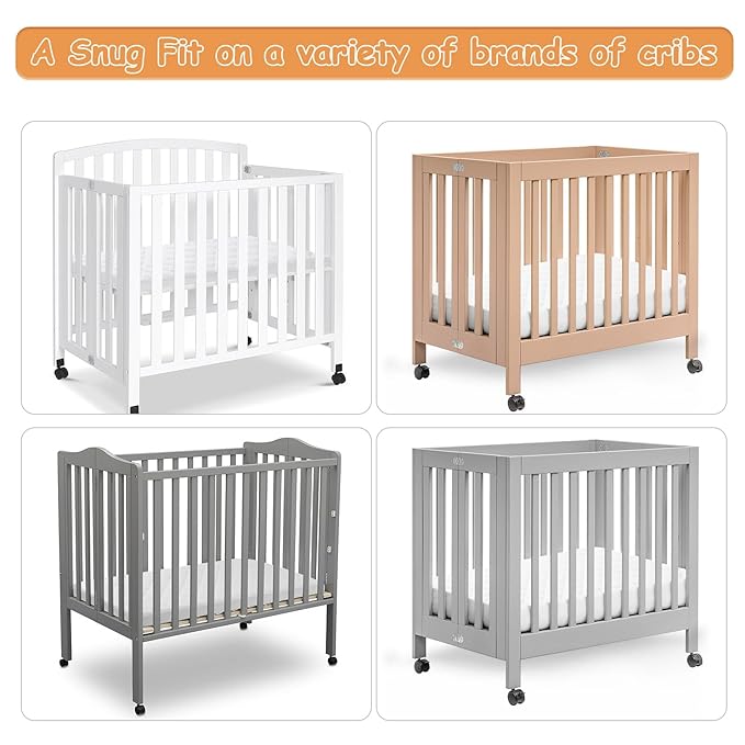 Yoofoss Waterproof Mini Crib Mattress Protector, Quilted Baby Mattress Pad Cover Soft and Breathable, Machine Washable Portable Mattress Protector for Standard Baby Mini Crib Size 38"X24" - White