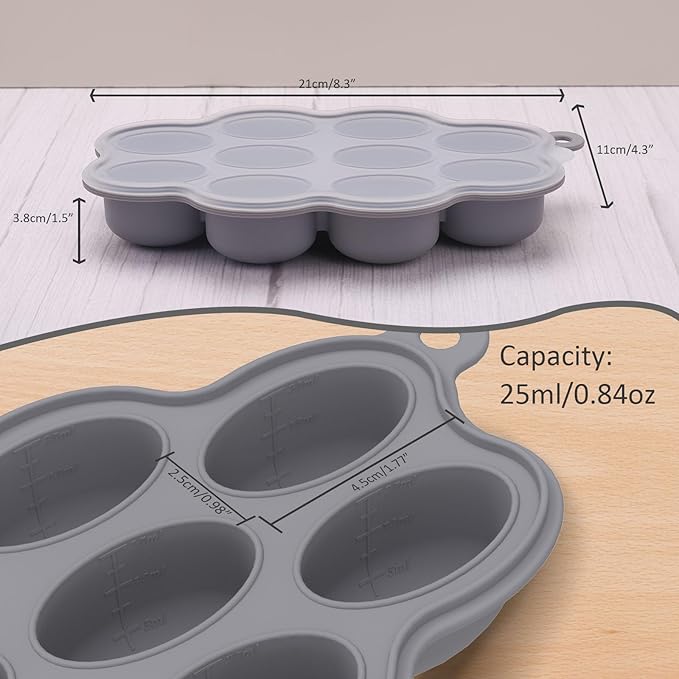 Silicone Baby Food Freezer Tray 2Pack Perfect Food Storage Containers for Homemade Baby Food, Fruit Purees, Breastmilk, Vegetable (Grey + Tan)