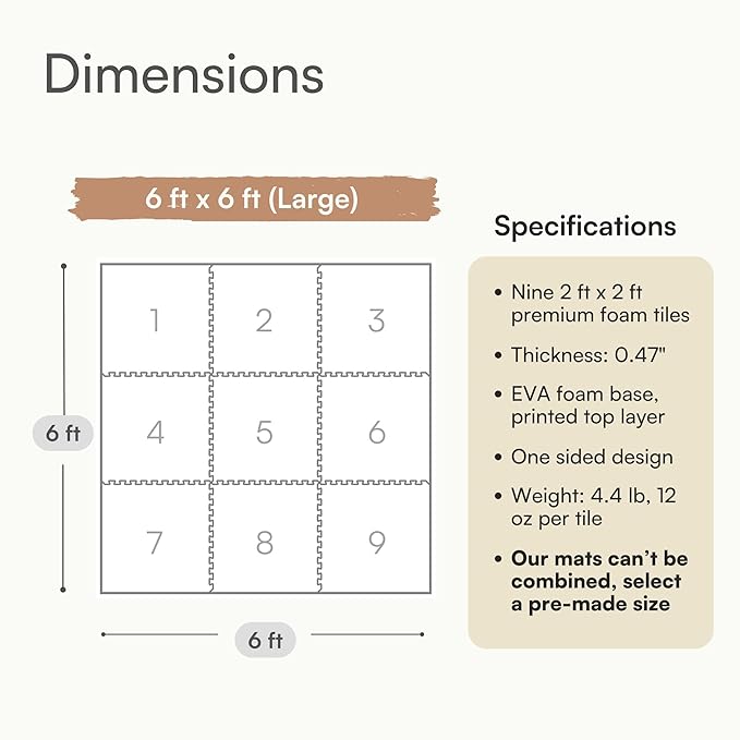 Lillefolk Baby Play Mat for Floor – 6x6ft Gray | Soft Non Toxic Premium EVA Foam Tiles for Tummy Time, Crawling & Playroom – Waterproof for Hard Floors Mat for Babies & Toddlers (9 Tiles)