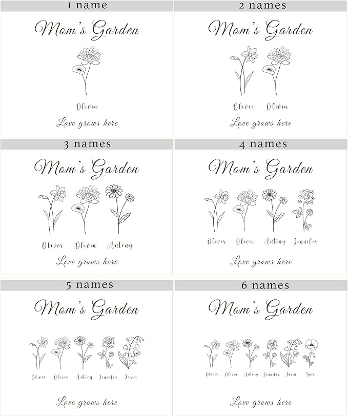 Mother's Garden for Mama - Personalized Gift for Mom, Custom Granny's Garden Gifts Birth Flowers, Memory Box, Wooden Storage Box with Hinged Lid, Mother's Day Gifts Unique for Mimi, 8x6x4 in