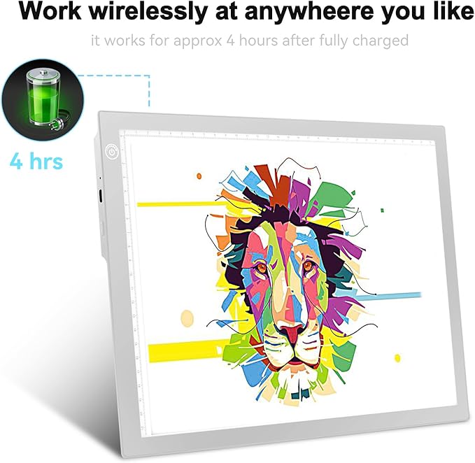 LitEnergy Rechargeable Battery Powered Light Tracing Box, Ultra-Thin Adjustable USB Power Artcraft LED Trace Light Pad Size A4 for Drawing, Streaming, Sketching, Animation, Stenciling (Silver)