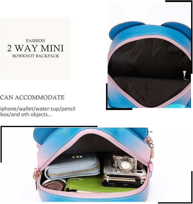 KL928 Girls Bowknot Polka Dot Cute Mini Backpack Small Daypacks Convertible Shoulder Bag Purse for Women