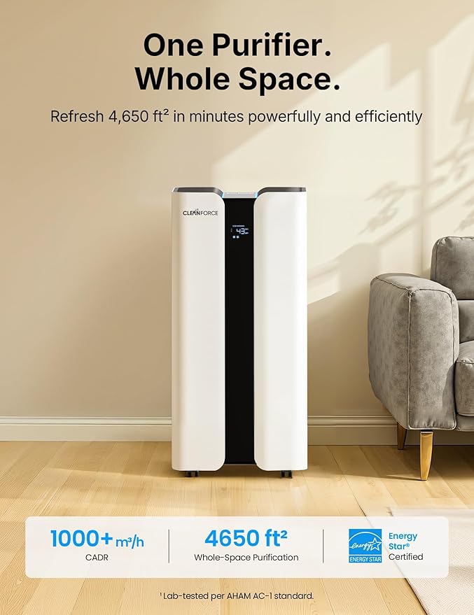 CleanForce Extra large Air Purifier for home large room, covers 3000 ft², H13 True HEPA Filter, Filters 99.97% Dust, Smoke, Odor, Pollen, VOCs, for home, office, classroom | MEGA1000 New Edition
