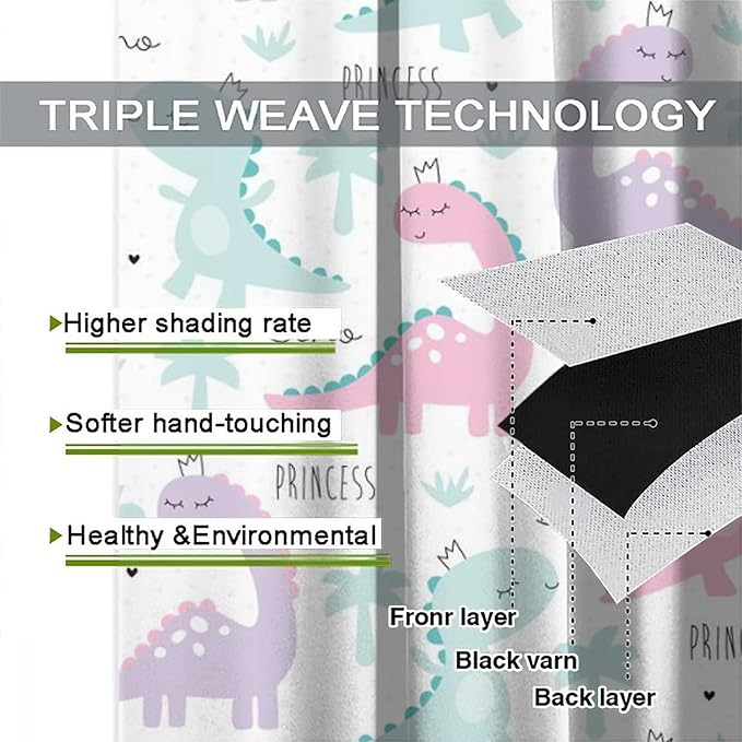 Kids Dinosaur Curtains for Boys Girls Bedroom Decor Cartoon Dino Colorful Cute Funny Animal Wildlife Printed Blackout Rod Pocket Window Drapes for Baby Nursery Playroom W21xL54in 2 Panels