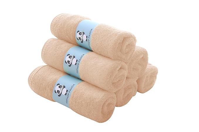 HIPHOP PANDA Baby Washcloths, Rayon Made from Bamboo - 2 Layer Ultra Soft Absorbent Newborn Bath Face Towel - Reusable Baby Wipes for Delicate Skin - Brown, 6 Pack