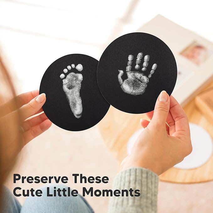 2-Pack Round Inkless Baby Hand and Footprint Kit - Mess Free Ink Pad for Newborn Keepsake, Dog Nose & Paw Print Kit, Clean Touch Ink Pad for Baby Hand & Footprints, Ideal New Mom Gifts (Silver)