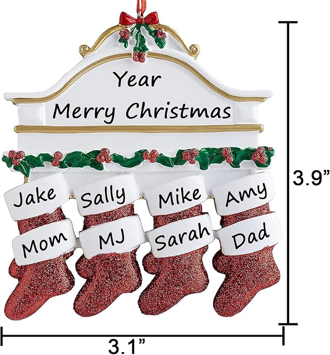 Personalized Christmas Ornaments 2025 Family of 2/3/4/5/6/7/8 Custom Christmas Stocking Ornament with Names Customized Ornaments for Xmas Tree,Family of 8